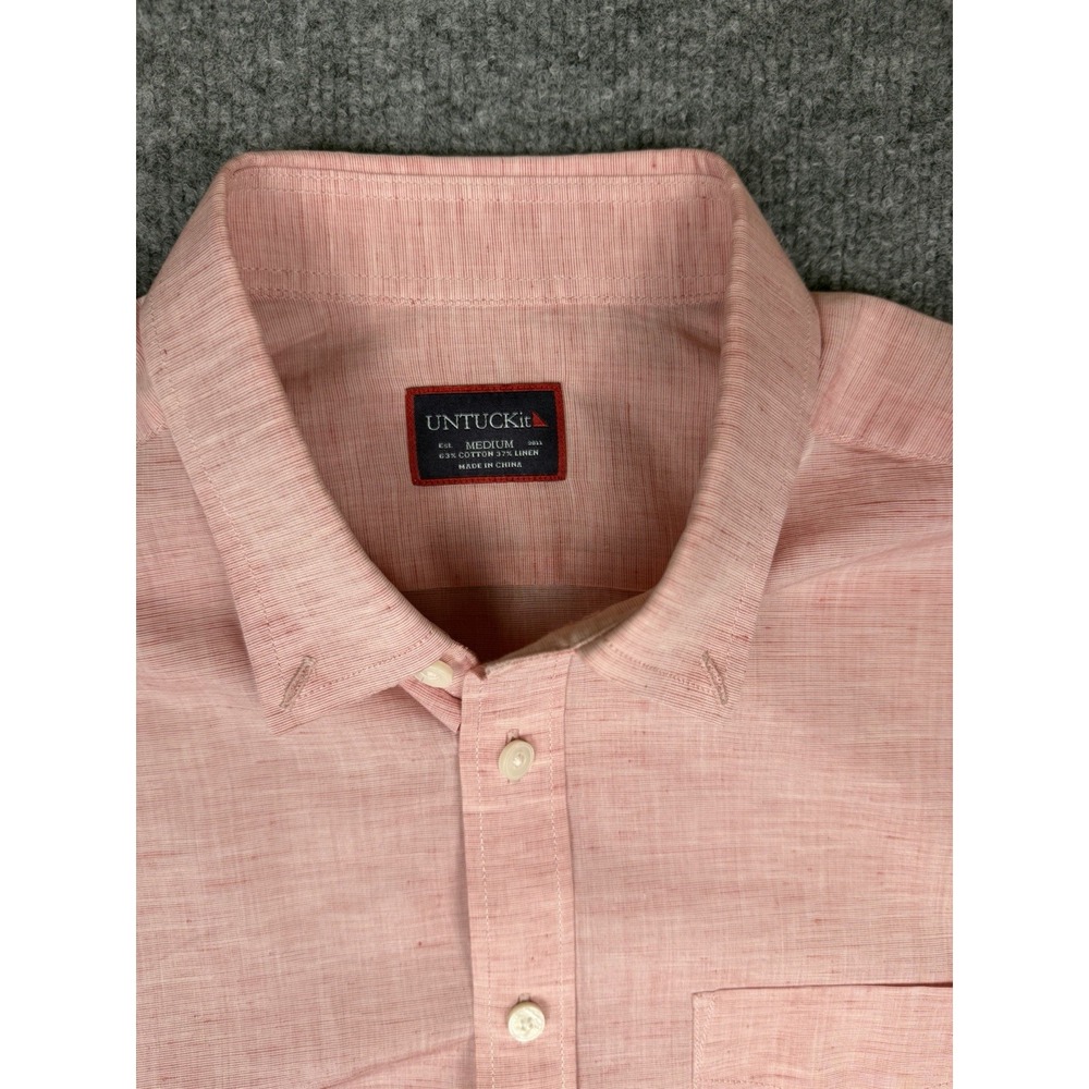UNTUCKit Shirt Mens M Pink Salmon Cotton Linen Long Sleeve Button Down Casual